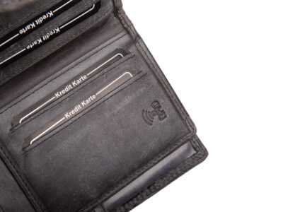 Pojemny, skórzany portfel damski czarny z tłoczonym kwiatowym wzorem vintage - obrazek 7