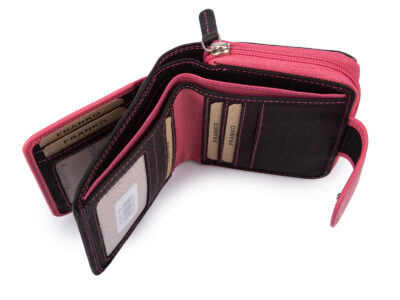 Średniej wielkości, skórzany portfel damski czarno-różowy Franko - obrazek 6