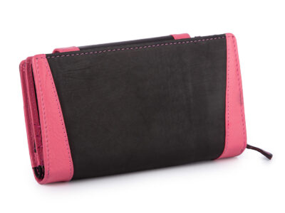 Duży, czarno-różowy, portfel damski z miękkiej skóry naturalnej Franko - obrazek 2