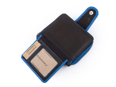 Średniej wielkości, skórzany portfel damski czarno-niebieski Franko - obrazek 3
