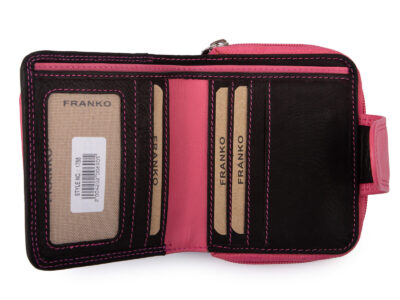 Średniej wielkości, skórzany portfel damski czarno-różowy Franko - obrazek 5