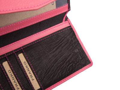 Duży, czarno-różowy, portfel damski z miękkiej skóry naturalnej Franko - obrazek 6