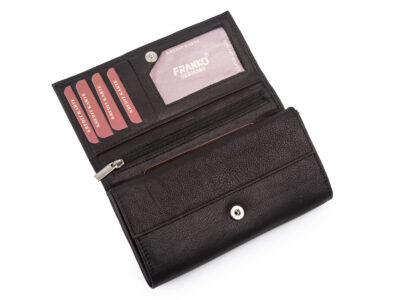 Czarny, pojemny, skórzany portfel damski poziomy Franko - obrazek 3