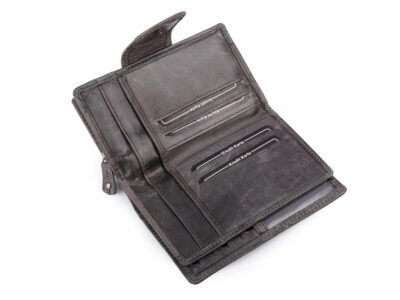 Pojemny, skórzany portfel damski czarny z tłoczonym kwiatowym wzorem vintage - obrazek 6