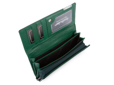 Duży portfel damski lakierowany w motylki, zielony, skórzany z RFID - obrazek 4