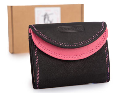 Malutki, kieszonkowy portfel skórzany w kolorze czarno-różowym Franko - obrazek 1
