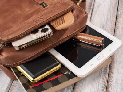 Skórzana listonoszka męska z paskiem na ramię w kolorze brązowym Paolo Peruzzi - obrazek 8