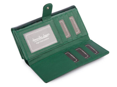 Duży portfel damski lakierowany w motylki, zielony, skórzany z RFID - obrazek 6