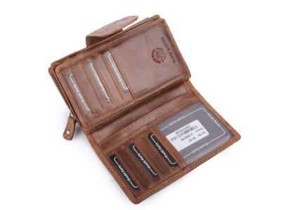 Pojemny, skórzany portfel damski ciemnobrązowy z tłoczonym kwiatowym wzorem vintage - obrazek 4