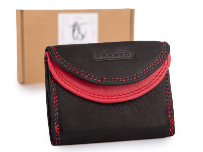 Malutki, kieszonkowy portfel skórzany w kolorze czarno-czerwonym Franko - obrazek 1