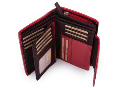 Duży, czarno-czerwony, portfel damski z miękkiej skóry naturalnej Franko - obrazek 7