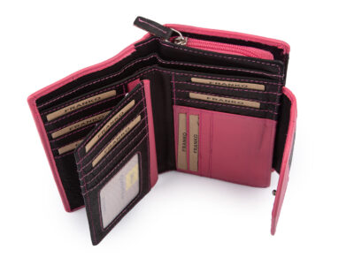 Duży, czarno-różowy, portfel damski z miękkiej skóry naturalnej Franko - obrazek 7