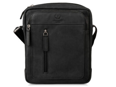 Skórzana listonoszka męska z paskiem na ramię w kolorze czarnym Paolo Peruzzi - obrazek 1