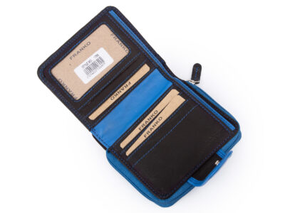 Średniej wielkości, skórzany portfel damski czarno-niebieski Franko - obrazek 4