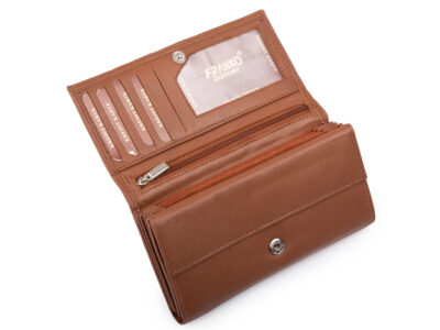 Jasnobrązowy, pojemny, skórzany portfel damski poziomy Franko - obrazek 3