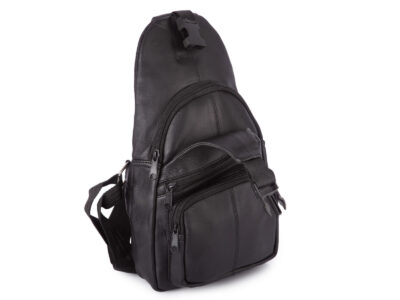 Skórzany plecak na jedno ramię trójkątny crossbody czarny - obrazek 4