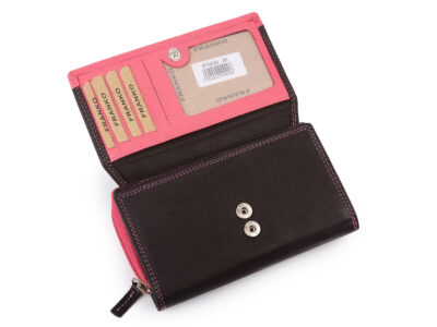 Duży portfel damski z miękkiej skóry naturalnej RFID czarno-różowy Franko - obrazek 3