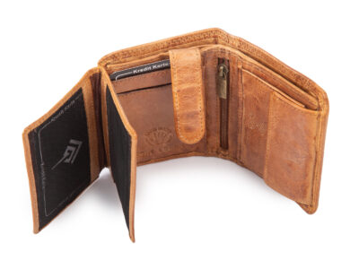 Nieduży, skórzany portfel szyty ręcznie w kolorze jasnobrązowym Ekavale RFID - obrazek 8