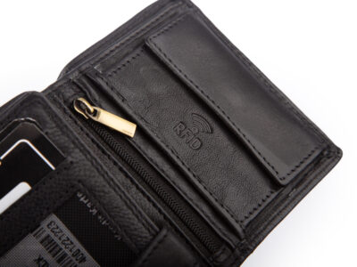 Nieduży, skórzany portfel szyty ręcznie w kolorze czarnym Ekavale RFID - obrazek 4