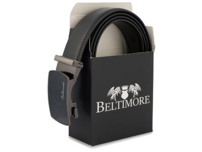 Skórzany, czarny pasek męski do spodni z czarną klamrą automatyczną 110 cm - obrazek 5