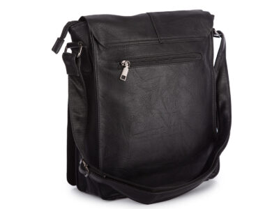 Pionowa, czarna torba męska na ramię A4 z klapą - obrazek 2