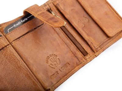 Nieduży, skórzany portfel szyty ręcznie w kolorze jasnobrązowym Ekavale RFID - obrazek 7