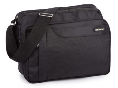 Czarna, pozioma torba męska na ramię, średnia, do pracy, materiałowa Beltimore - obrazek 1