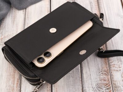 Czarna skórzana mini torebka damska portfel na pieniądze i telefon Paolo Peruzzi - obrazek 5