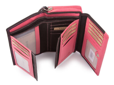 Duży portfel damski z miękkiej skóry naturalnej RFID czarno-różowy Franko - obrazek 7