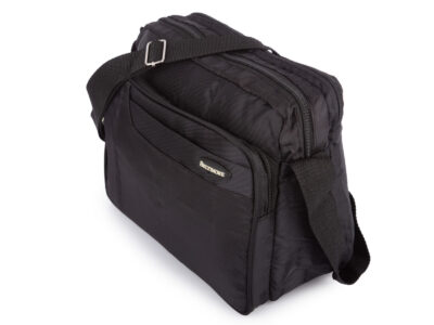 Czarna, pozioma torba męska na ramię, średnia, do pracy, materiałowa Beltimore - obrazek 2