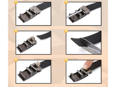 Skórzany pasek męski do spodni czarny ze srebrną klamrą automatyczną 110 cm - obrazek 9