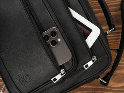 Pozioma, skórzana, czarna torba męska do pracy Paolo Peruzzi - obrazek 3