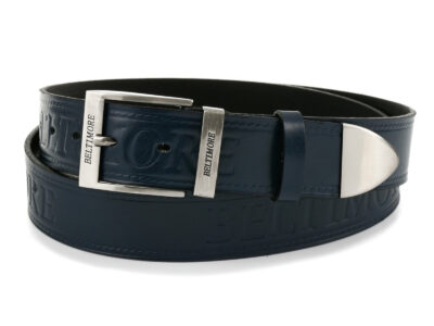 Elegancki, granatowy, skórzany pasek męski do spodni z metalową klamrą klasyczną 110 cm - obrazek 3