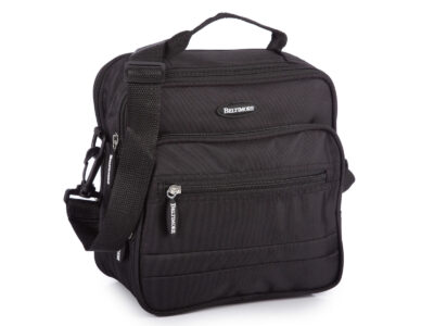 Czarna, materiałowa torba męska na ramię, pionowa, średnia