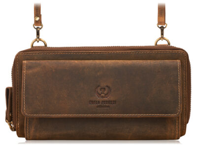 Brązowa skórzana mini torebka damska portfel na pieniądze i telefon Paolo Peruzzi