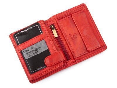 Nieduży, skórzany portfel szyty ręcznie w kolorze czerwonym Ekavale RFID - obrazek 3