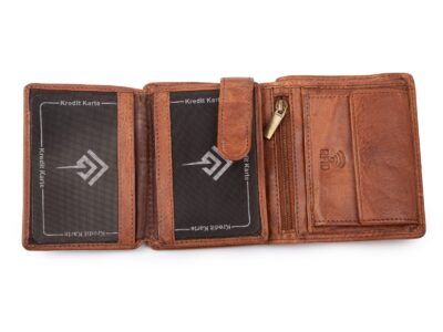 Nieduży, skórzany portfel szyty ręcznie w kolorze ciemnobrązowym Ekavale RFID - obrazek 5