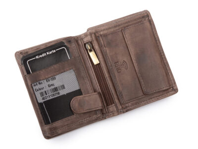 Nieduży, skórzany portfel szyty ręcznie w kolorze szarym Ekavale RFID - obrazek 3