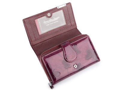 Duży portfel damski lakierowany fioletowy z motylkami skóra naturalna Jennifer Jones - obrazek 3