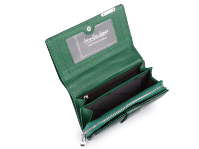 Duży portfel damski lakierowany zielony z motylkami skóra naturalna Jennifer Jones - obrazek 4