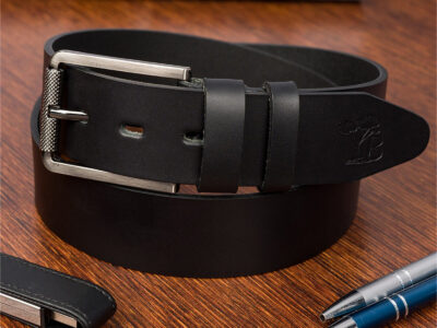 Elegancki, czarny pasek męski do spodni z licowej skóry naturalnej z klamrą klasyczną 110 cm - obrazek 3