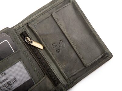 Nieduży, skórzany portfel szyty ręcznie w kolorze zielonym Ekavale RFID - obrazek 4