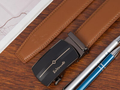 Elegancki, brązowy pasek męski skórzany z klamrą automatyczną Beltimore 110 cm - obrazek 3