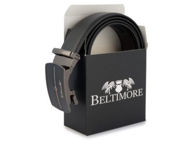 Elegancki, czarny pasek męski skórzany z klamrą automatyczną Beltimore 110 cm - obrazek 6