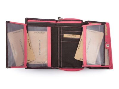 Duży portfel damski z miękkiej skóry naturalnej RFID czarno-różowy Franko - obrazek 6