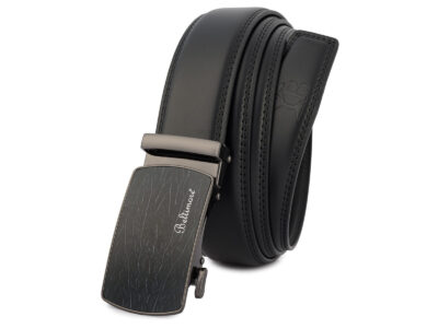 Skórzany, czarny pasek męski do spodni z czarną klamrą automatyczną 110 cm - obrazek 7