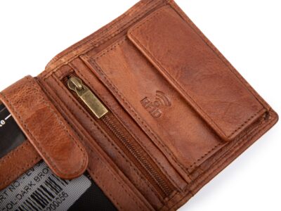 Nieduży, skórzany portfel szyty ręcznie w kolorze ciemnobrązowym Ekavale RFID - obrazek 4