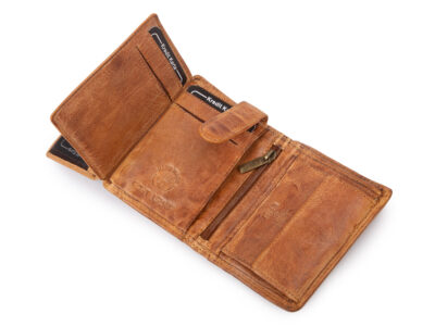 Nieduży, skórzany portfel szyty ręcznie w kolorze jasnobrązowym Ekavale RFID - obrazek 6