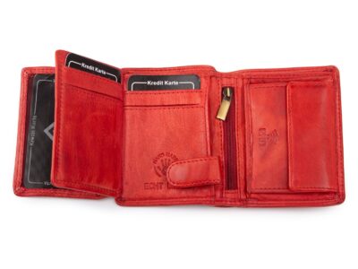 Nieduży, skórzany portfel szyty ręcznie w kolorze czerwonym Ekavale RFID - obrazek 6