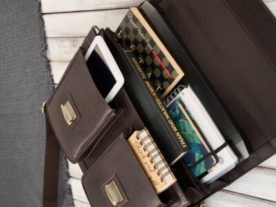 Duża, skórzana teczka męska na dokumenty w kolorze ciemnobrązowym Paolo Peruzzi - obrazek 8